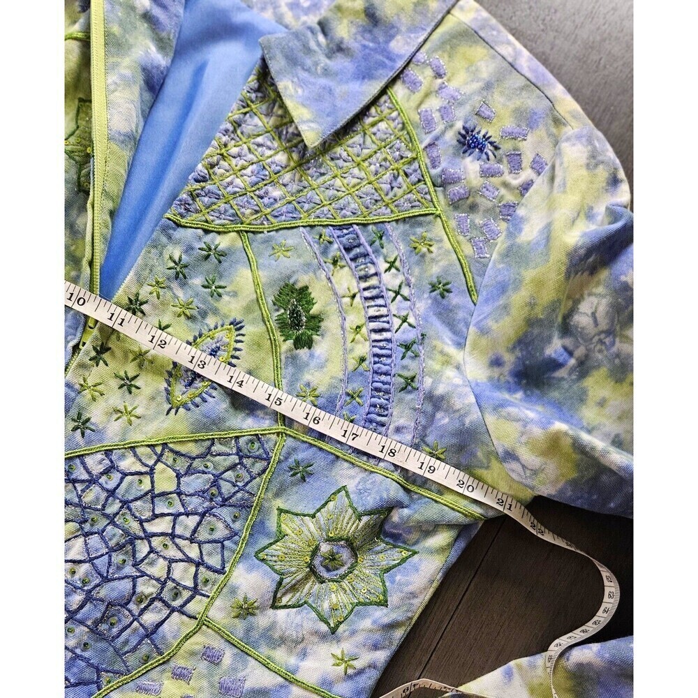 Vtg Anage Blazer Zip Jacket Size M Tie Dye Embroidered Art to Wear Blue Green - Picture 3 of 8